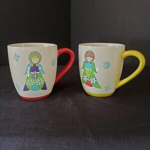 World Market 2 Christmas Angels Coffee Mugs Peace Happy Holidays 18 oz Capacity